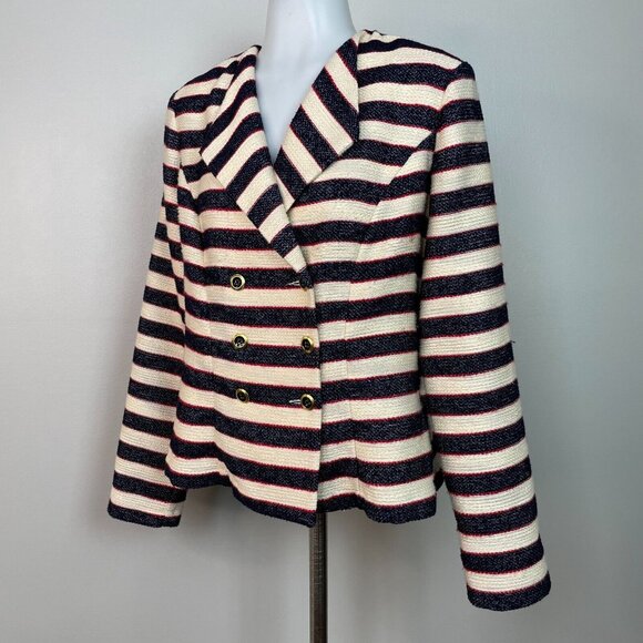 Cabi Cruise Jacket 6 Nautical Stripe Navy Blue Tweed Double Breasted Blazer - Picture 4 of 13